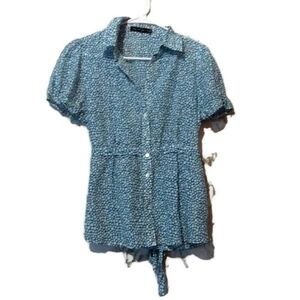 The Limited Womens Medium Top Cotton Silk Blend Polka Dot Blue & Gray